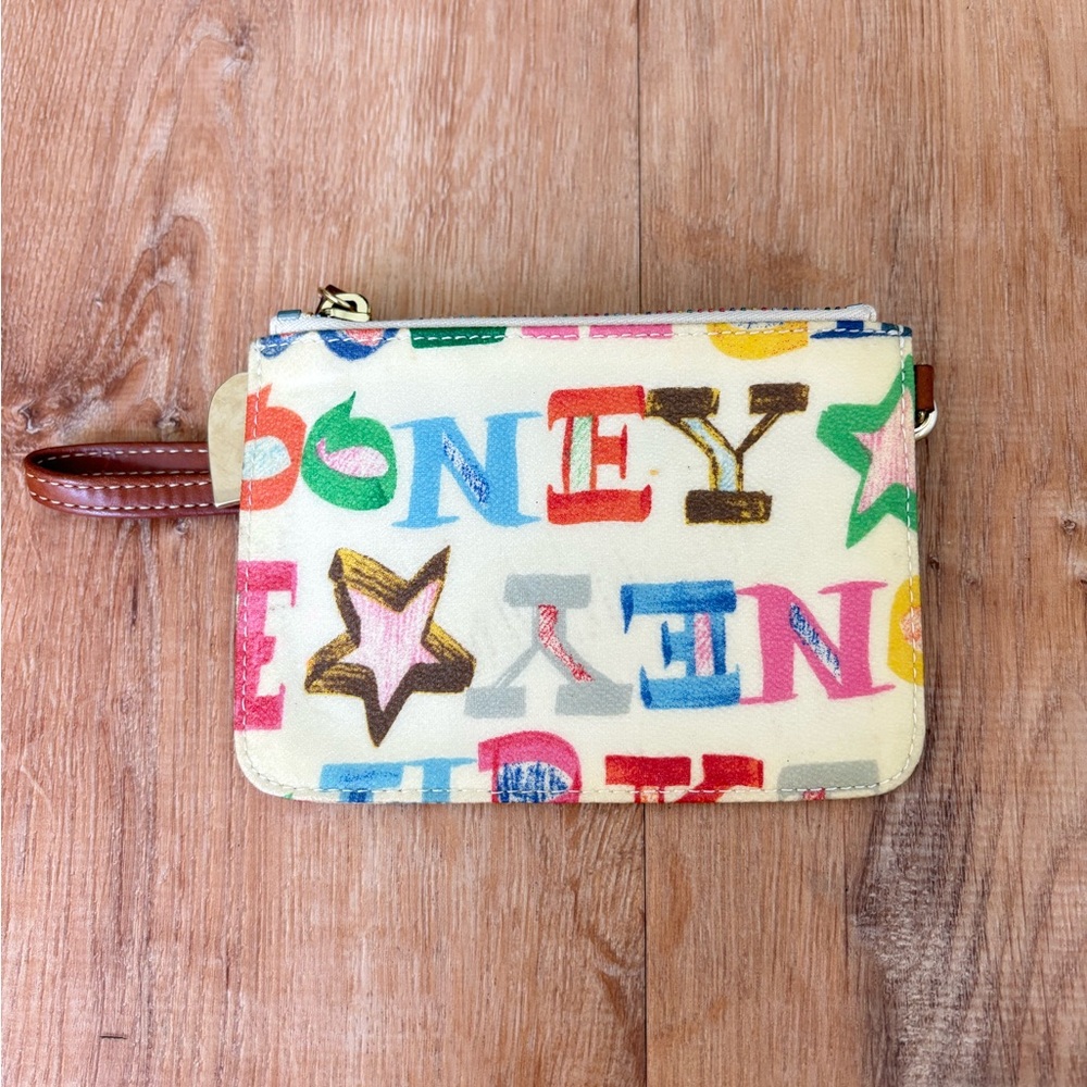 Dooney & Bourke Wristlet | Cream Multicolor Alphabet Wallet with Leather Strap - Picture 2 of 10
